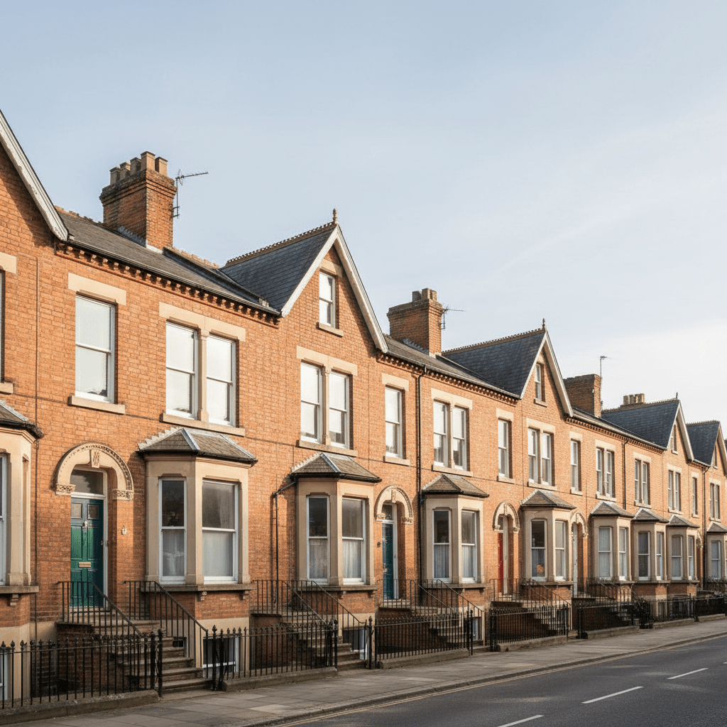 Chesterfield residential street with Victorian terraced homes