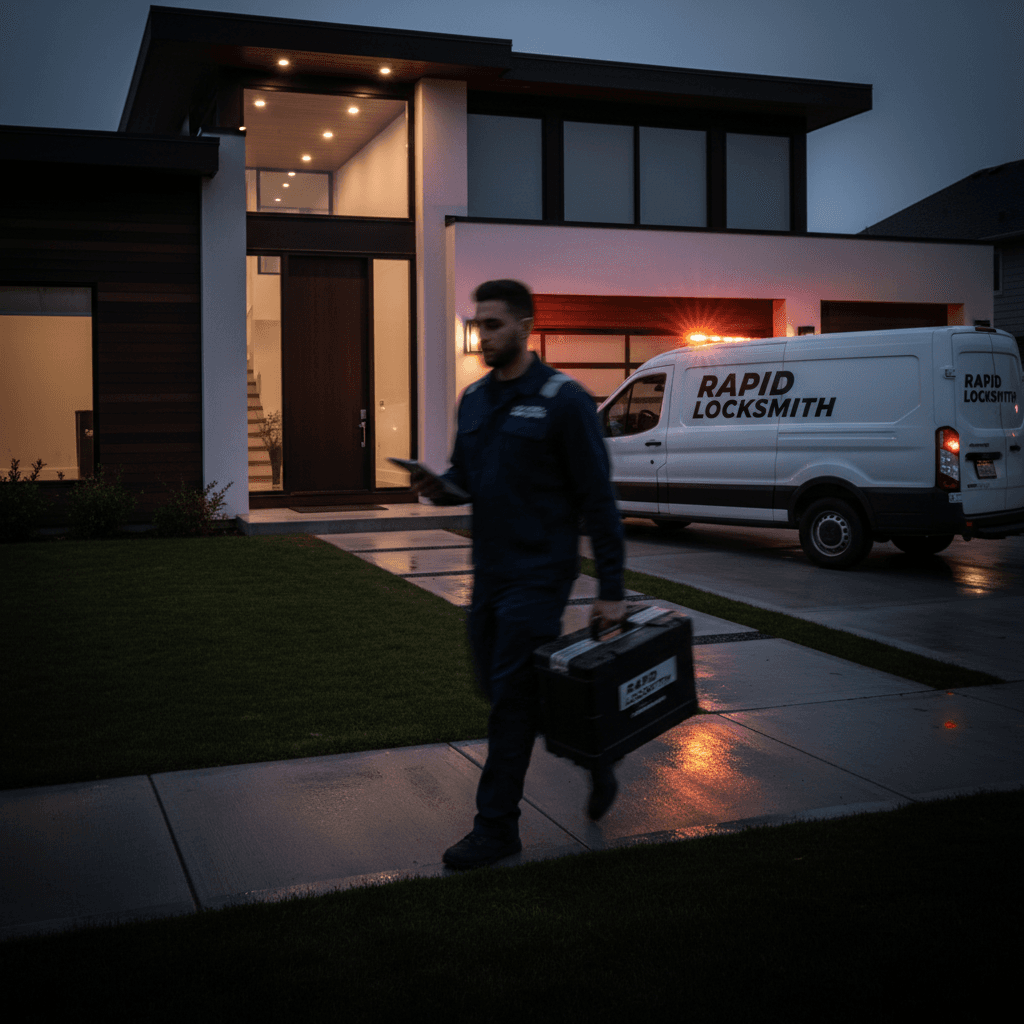 Locksmith arriving at a residential property to provide emergency access