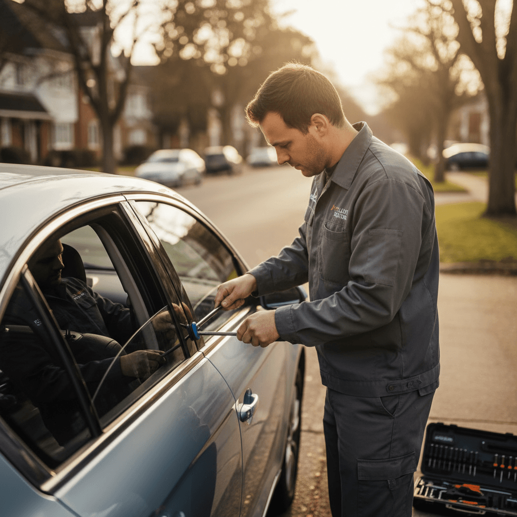 Locksmith using specialized tools to unlock a car door
