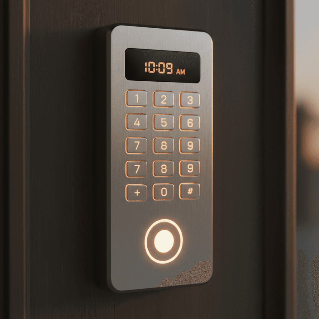 Digital smart lock keypad on front door