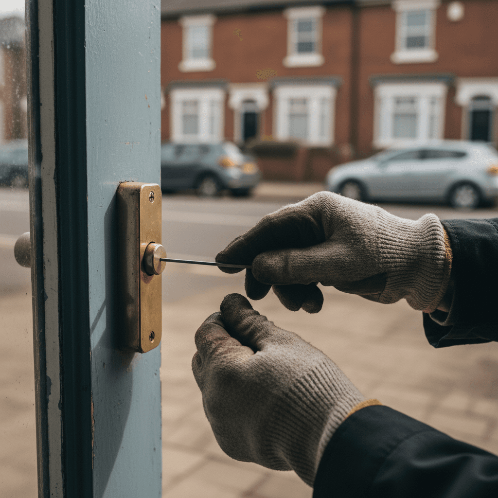 Locksmith working on residential door lock in Chesterfield