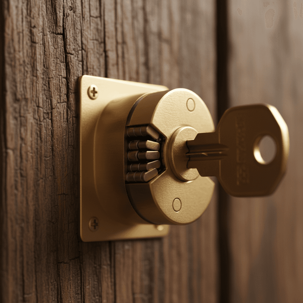 Cylinder lock with key inserted showing pin mechanism
