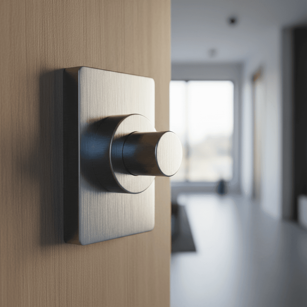 Stainless steel deadbolt lock on interior door